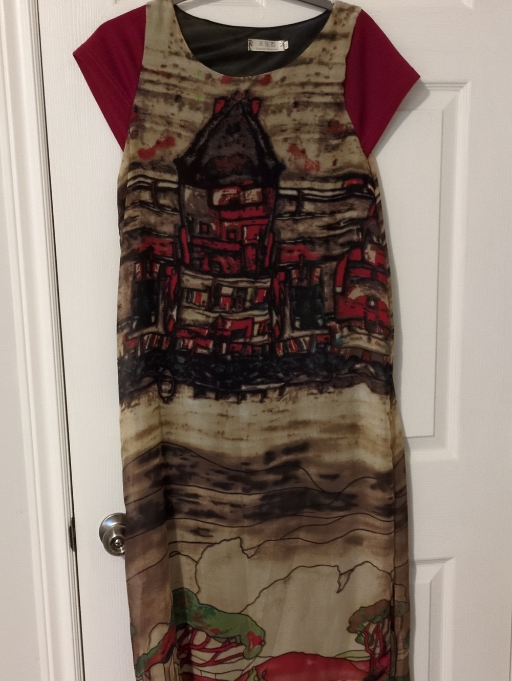 Sleeveless Printed Maxi Skirt with Red Accents